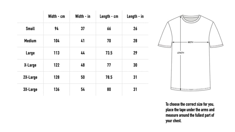 Size chart for Male Man Tee