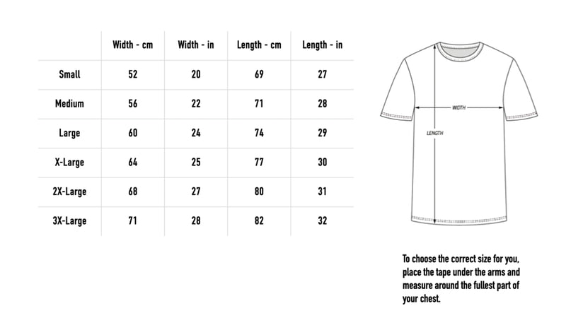 Size chart for Camo Tee